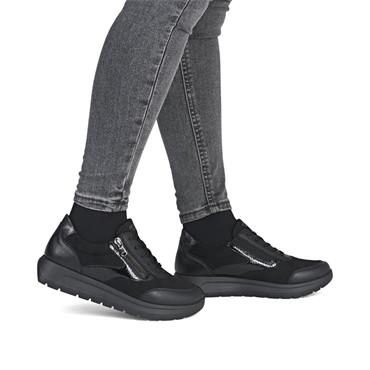 Remonte Low Wedge Laced Side Zip Shoe - Black Combi